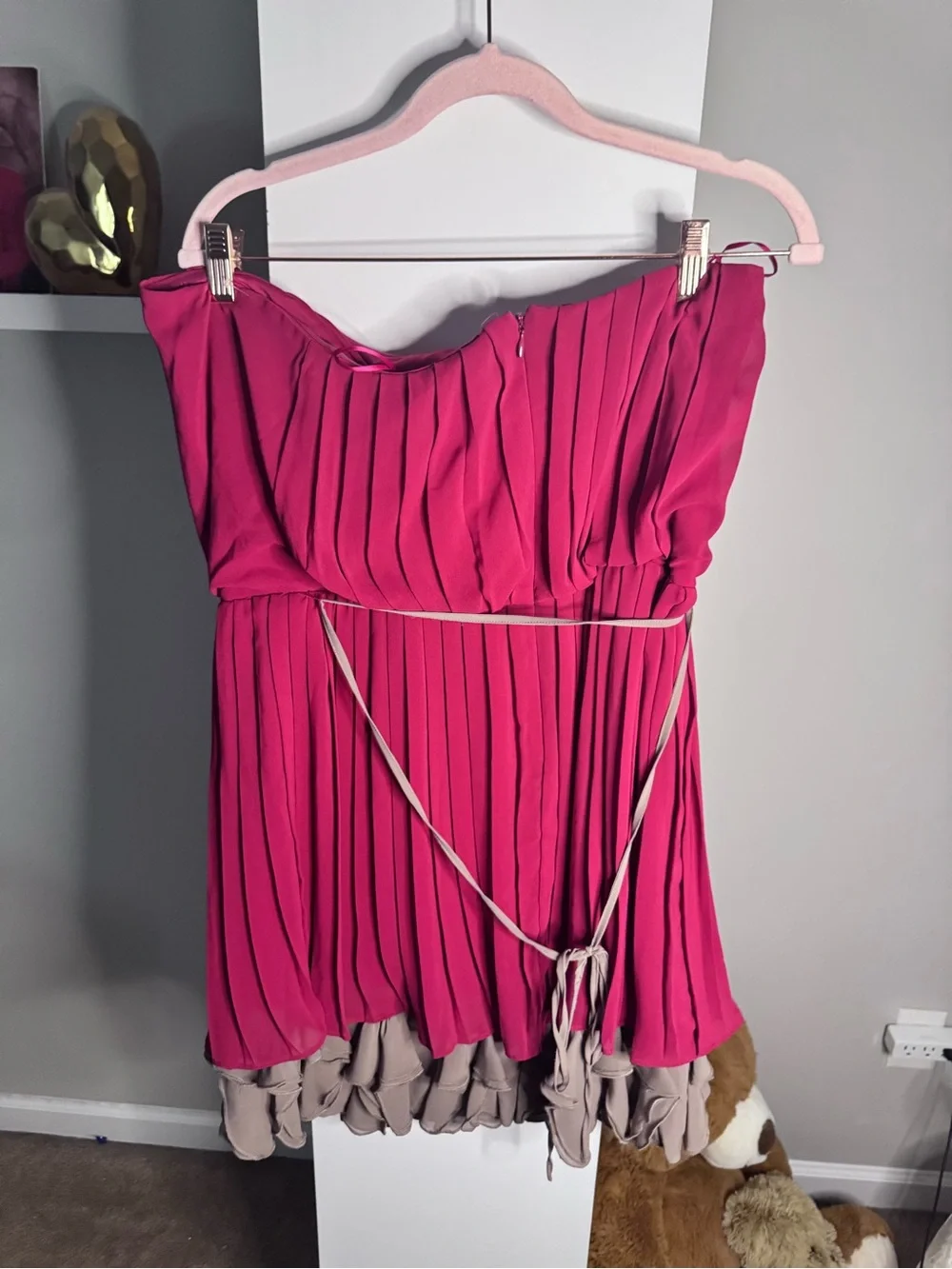 Jessica Simpson Size 12 Fuchsia Strapless Pleated Ruffle Mini Cocktail Dress